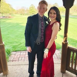 Beautiful, red-burgundy lace dress